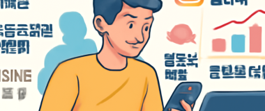 알록달록한 배경에 귀여운 만화 스타일의 여성이 웃고 있는 모습, 주변에 꽃과 나비가 있는 밝고 화사한 장면