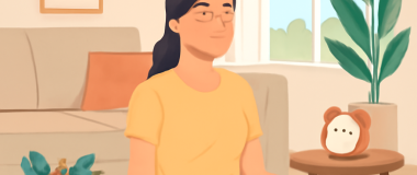 알파카가 초원에서 평화롭게 서 있는 모습, 맑은 하늘과 푸른 잔디가 배경인 자연 풍경.